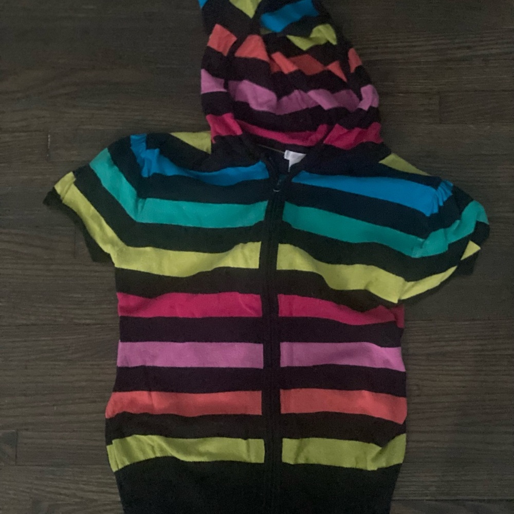 Kid’s Xhilaration Small Black and Rainbow Zip up Hoodie Vibrant Striped